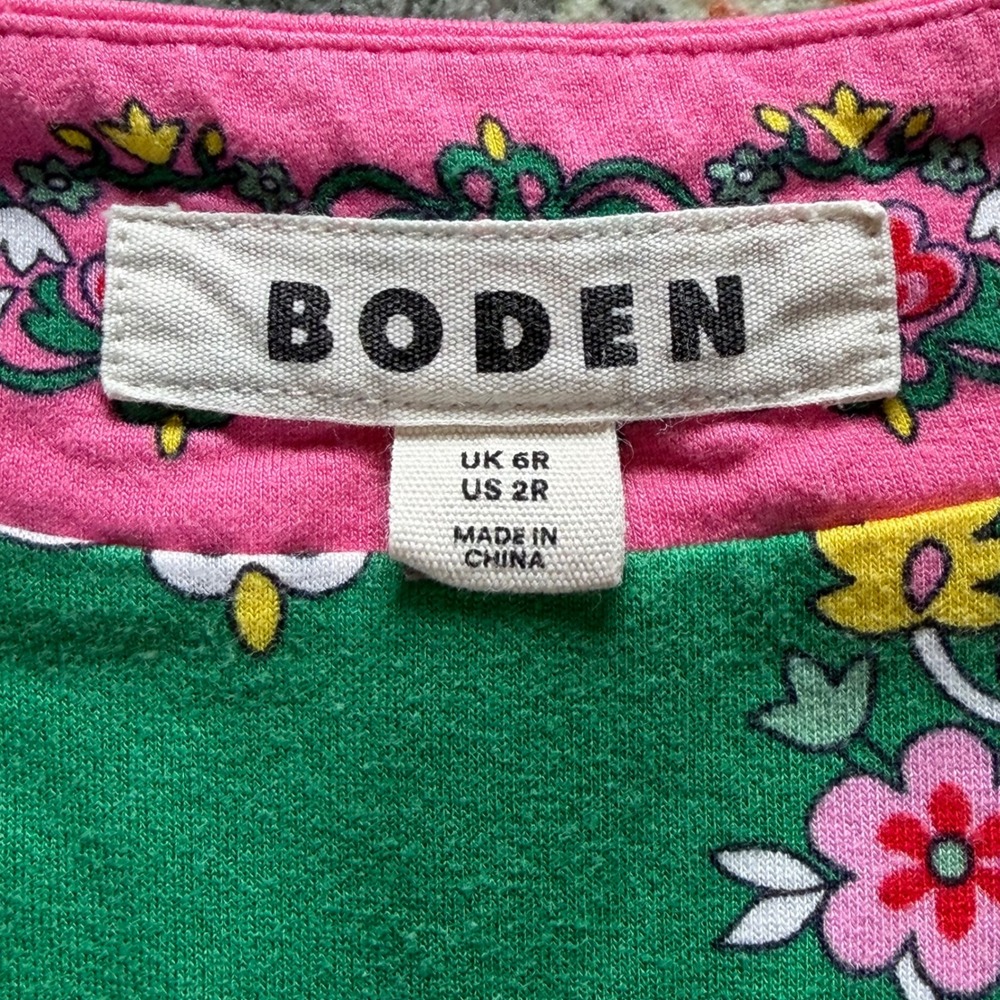 Boden Ellie Flutter Maxi Tea Dress Green Floral Pink Trim D0927 US 2R UK 6R - Picture 2 of 8